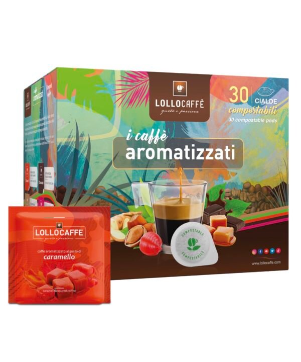 Lollo Caffè - Dosettes ESE 44 mm (cialde) – Café aromatisé au caramel – 30 pcs